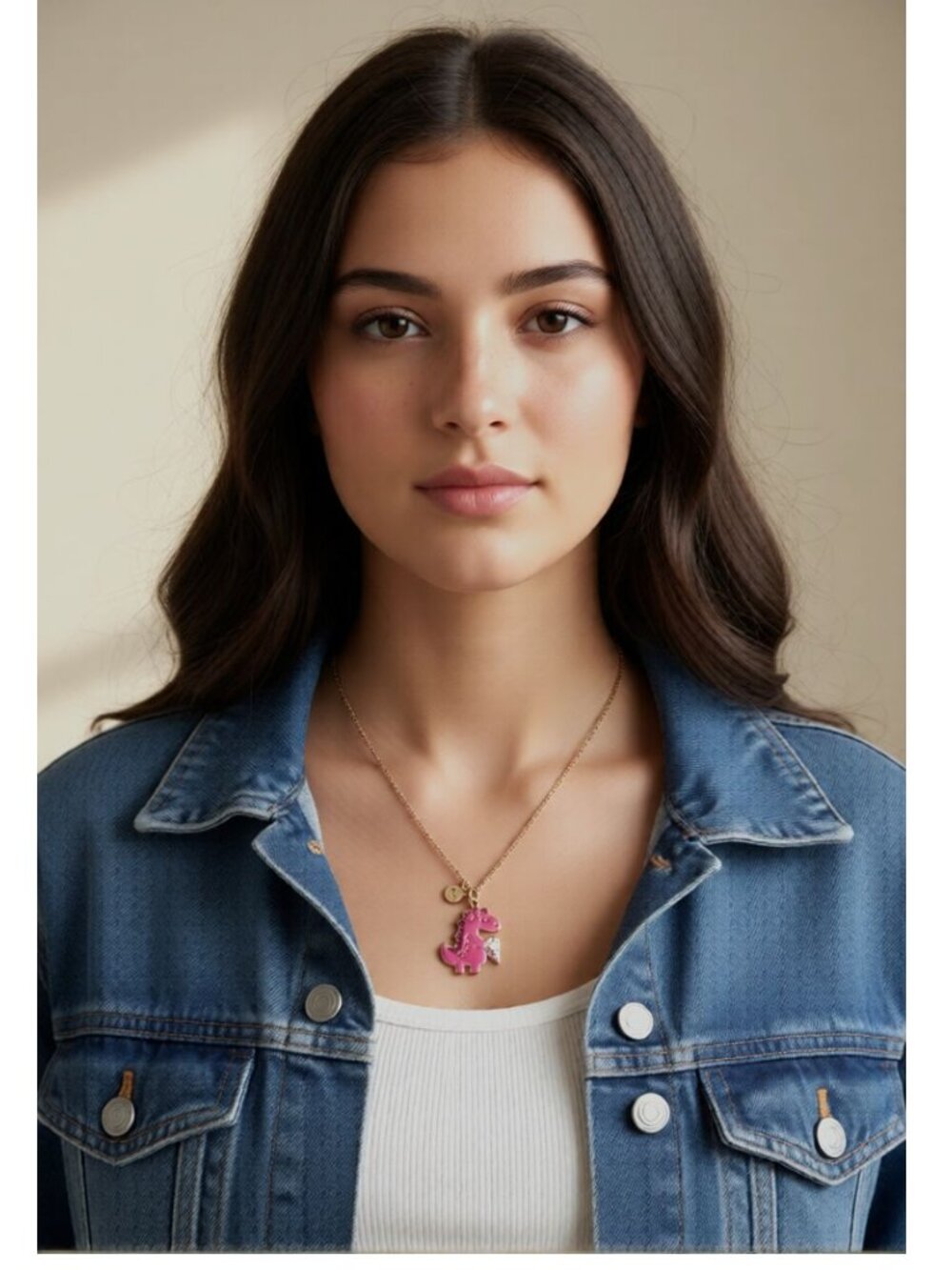 Vintage ARDENE BFF Fashion Necklace Pink Dino Pendant 15 in. + 3 in. extender